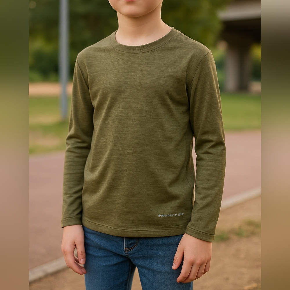 Athletic Works Boys XS (4-5) Long Sleeve Shirt| Olive Green Color - Picture 2 of 11